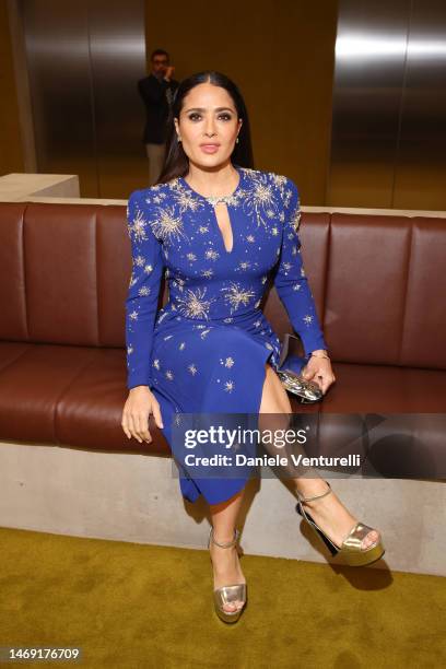 Salma Hayek is seen at the Gucci show during Milan Fashion Week Fall/Winter 2023/24 on February 24, 2023 in Milan, Italy.