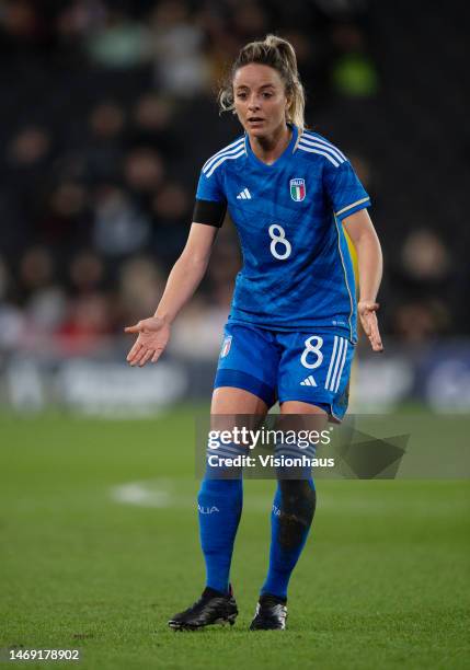 Martina Rosucci of Italy during the Arnold Clark Cup match between Italy and Belgium at Stadium mk on February 16, 2023 in Milton Keynes, England.