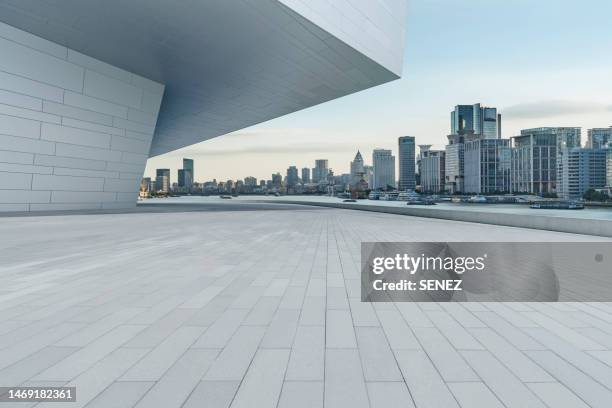 abstract concrete building, outdoor observation deck - street corner stock pictures, royalty-free photos & images