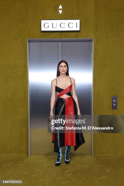Giorgia Tordini arrives at the Gucci show during Milan Fashion Week Fall/Winter 2023/24 on February 24, 2023 in Milan, Italy.