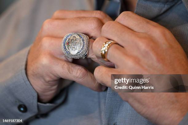 Detail view of NASCAR Cup Series driver, Ricky Stenhouse Jr. Daytona 500 championship ring at the Field Museum on February 21, 2023 in Chicago,...