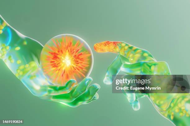 3d glass hand holding illuminated sphere - peer to peer stock pictures, royalty-free photos & images