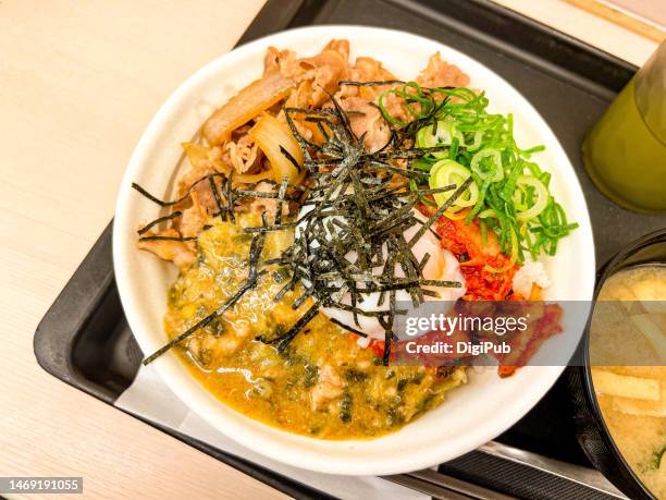 taiwanese style rice bowl teishoku - rice bowl stock-fotos und bilder