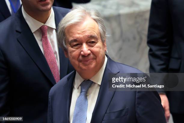 Secretary-General of the United Nations António Guterres for a Security Council meeting concerning the war in Ukraine at United Nations headquarters...