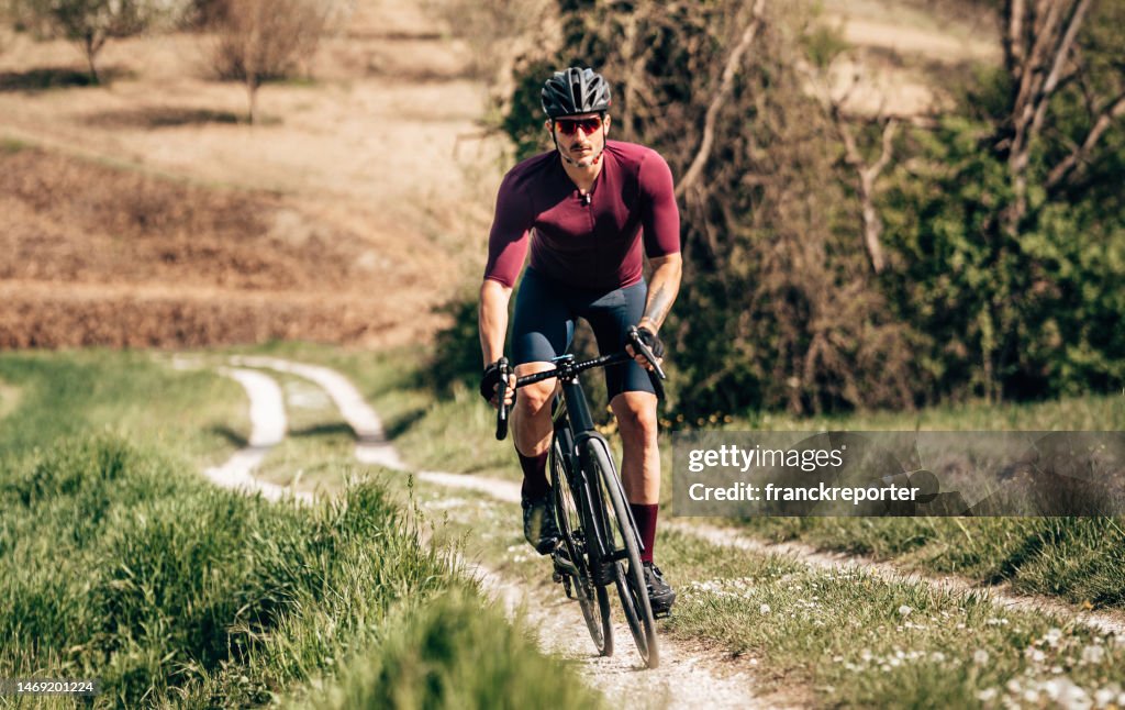 Man riding on the gravel bike