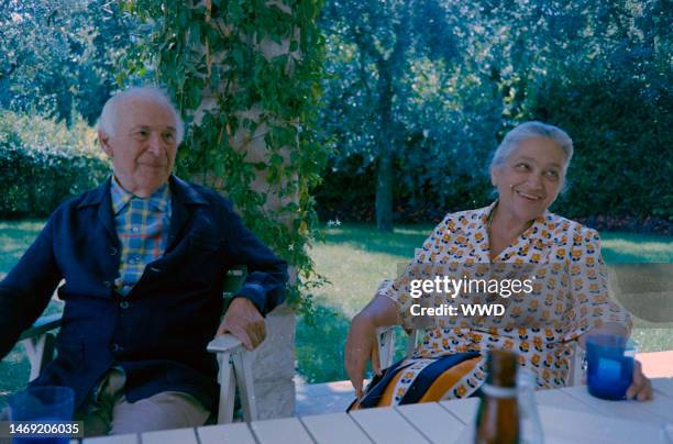 Marc Chagall and Valentina Brodsky pose for a portrait at home in Saint-Paul, France, in August 1973.