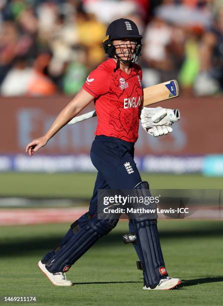 Heather Knight of England makes their way off after being dismissed during the ICC Women's T20 World Cup Semi Final match between England and South...