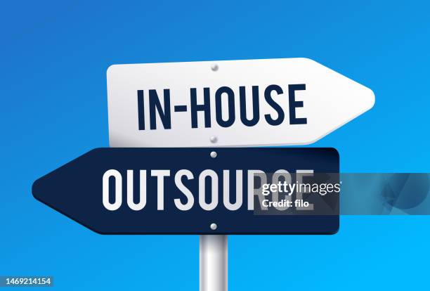 in-house versus outsource work decision signs - versus stock illustrations