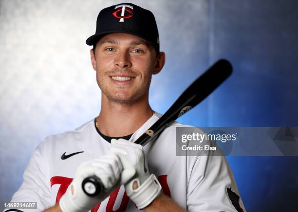 Max Kepler of the Minnesota Twins poses for a portrait during the Minnesota Twins Photo Day on February 24, 2023 at Hammond Stadium in the Lee County...