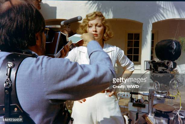 Faye Dunaway poses for a continuity Polaroid during production of 'Chinatown' in Los Angeles on November 24, 1973.
