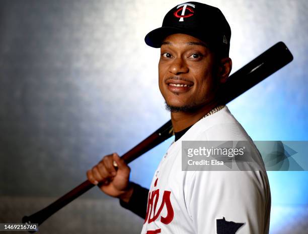 Jorge Polanco of the Minnesota Twins poses for a portrait during the Minnesota Twins Photo Day on February 24, 2023 at Hammond Stadium in the Lee...