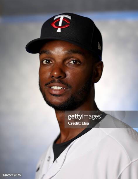 Michael A. Taylor of the Minnesota Twins poses for a portrait during the Minnesota Twins Photo Day on February 24, 2023 at Hammond Stadium in the Lee...