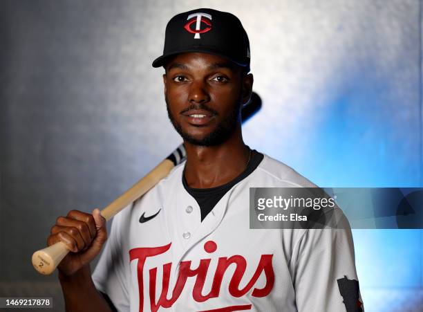 Michael A. Taylor of the Minnesota Twins poses for a portrait during the Minnesota Twins Photo Day on February 24, 2023 at Hammond Stadium in the Lee...