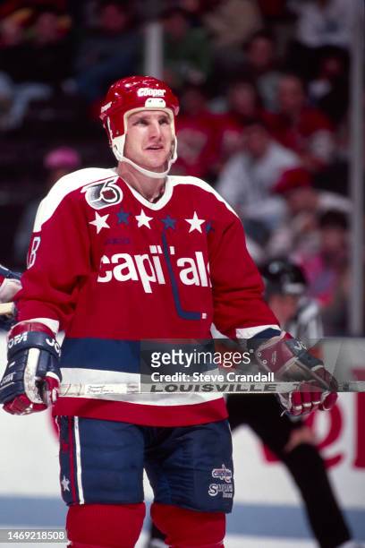 Washington Capitals forward, Randy Burridge, awaits face off during the game against the NJ Devils at the Meadowlands Arena ,East Rutherford, NJ,...