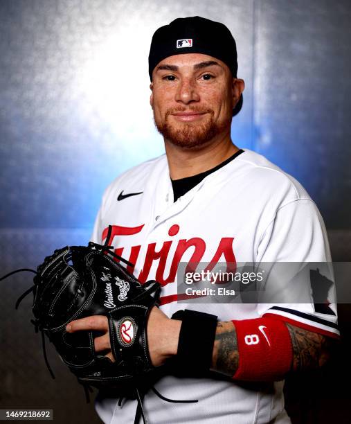 Christian Vazquez of the Minnesota Twins poses for a portrait during the Minnesota Twins Photo Day on February 24, 2023 at Hammond Stadium in the Lee...