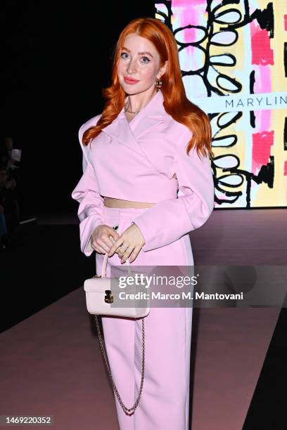 Alina Schiano is seen on the front row of the Maryling fashion show during the Milan Fashion Week Womenswear Fall/Winter 2023/2024 on February 22,...