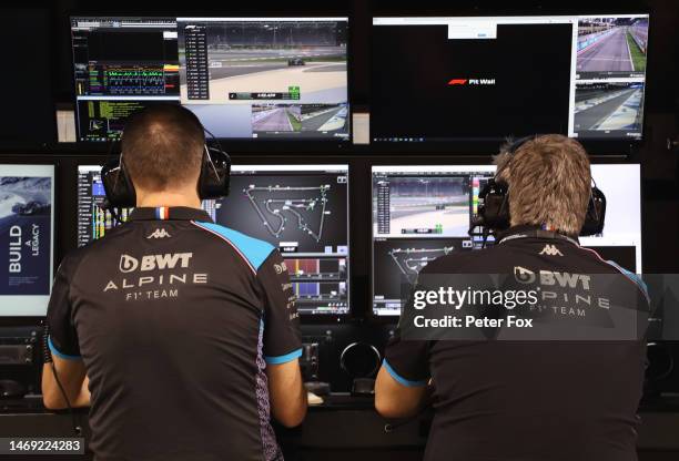 Alan Permane, Sporting Director at Alpine F1 and Otmar Szafnauer, Team Principal of Alpine F1 look on from the pitwall during day two of F1 Testing...