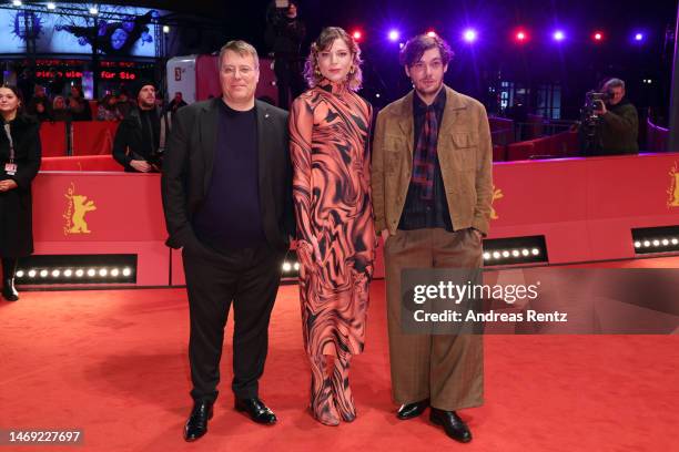 Christoph Hochhäusler, Thea Ehre and Timocin Ziegler attend the "Bis ans Ende der Nacht" premiere during the 73rd Berlinale International Film...