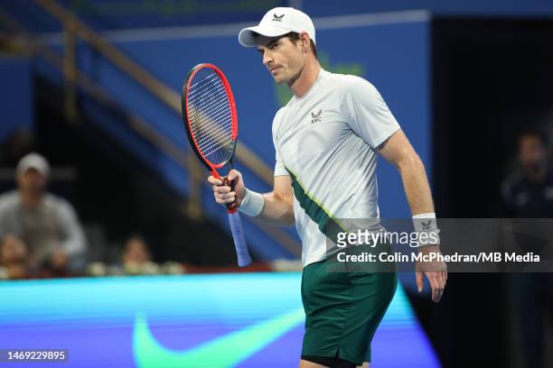 Britains Andy Murray reacts after winning a point against Czech Republics Jií Leheka during the Semi-final match in the ATP 250 Qatar ExxonMobil Open...