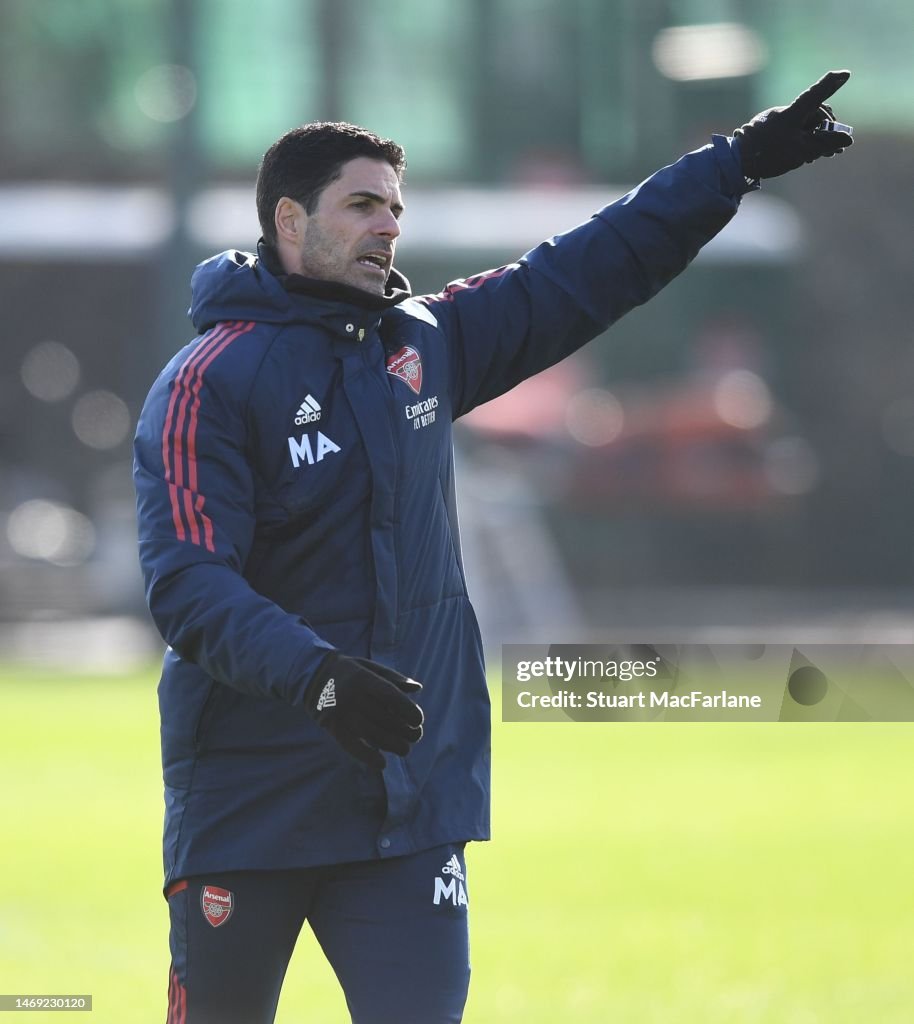 Arsenal Training Arsenal manager Mikel Arteta during a training session at London ...
