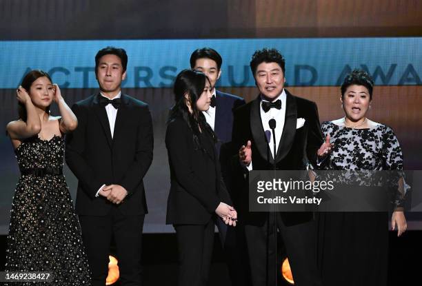 Cho Yeo-jeong, Choi Woo-shik, Lee Jeong-eun, Lee Sun-kyun and Kang-Ho Song - Outstanding Performance by a Cast in a Motion Picture - Parasite