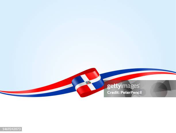 dominican republic flag ribbon. flag of dominican republic long banner on background. template. space for copy. vector stock illustration - dominican republic flag 幅插畫檔、美工圖案、卡通及圖標