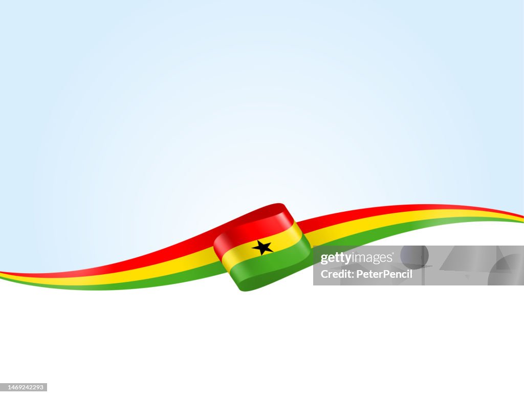 Ghana Flag Ribbon. Ghanaian Flag Long Banner on Background. Template. Space for Copy. Vector Stock Illustration