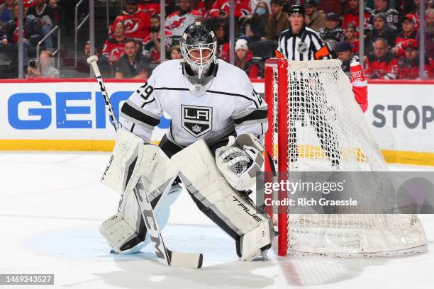 Pheonix Copley of the Los Angeles Kings during the game against the New Jersey Devils on February 23, 2023 at the Prudential Center in Newark, New...