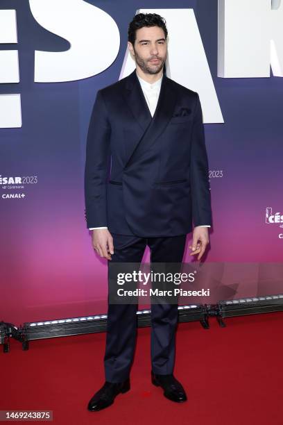 Ceremony President Tahar Rahim arrives at the 48th Cesar Film Awards at L'Olympia on February 24, 2023 in Paris, France.