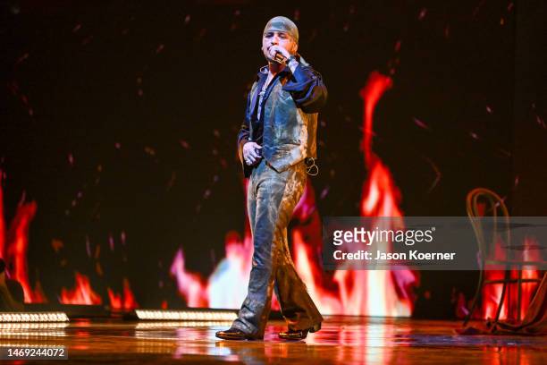 Christian Nodal performs onstage during the 35th Premio Lo Nuestro at Miami-Dade Arena on February 23, 2023 in Miami, Florida.
