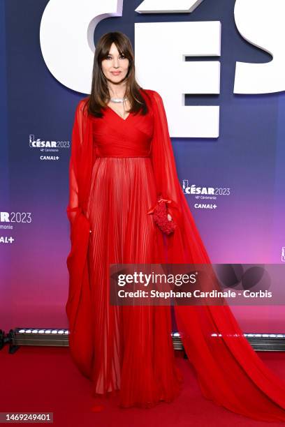 Monica Bellucci arrives at 48th Cesar Film Awards at L'Olympia on February 24, 2023 in Paris, France.