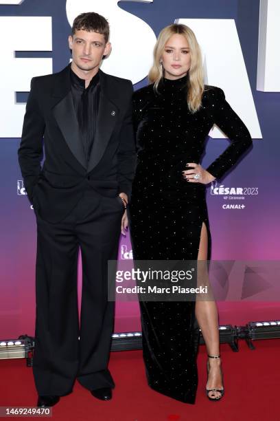 Niels Schneider and Virginie Efira arrive at the 48th Cesar Film Awards at L'Olympia on February 24, 2023 in Paris, France.