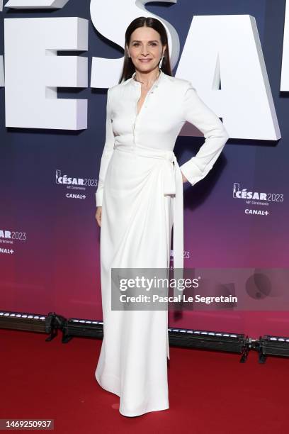 Juliette Binoche arrives at the 48th Cesar Film Awards at L'Olympia on February 24, 2023 in Paris, France.