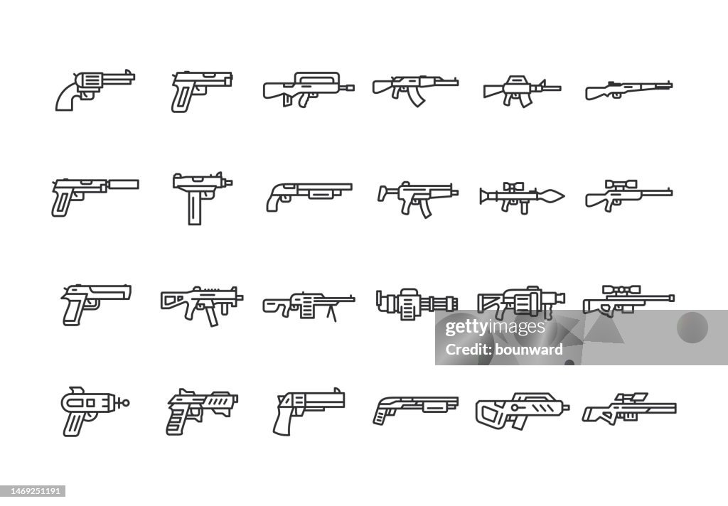 Icônes de ligne d’arme. Trait modifiable.