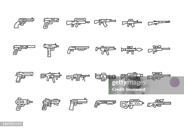 weapon line icons. editable stroke. - m14 幅插畫檔、美工圖案、卡通及圖標