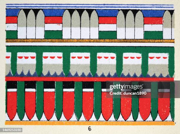 ancient egyptian decorative art, from mummy case, coloutful abstract patterns and shape, history of design - emerald background stock illustrations