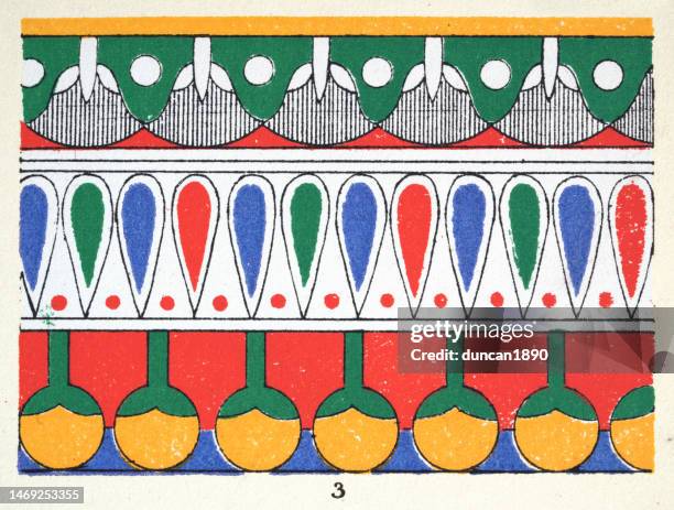 ancient egyptian decorative art, from mummy case, coloutful abstract patterns and shape, history of design - ancient egypt background stock illustrations