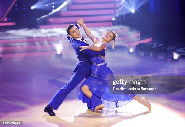 Julia Beautx and Zsolt Sándor Cseke perform on stage during the first "Let's Dance" show at MMC Studios on February 24, 2023 in Cologne, Germany.