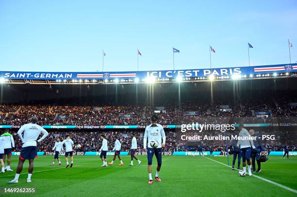 Hugo Ekitike controls the ball during a Paris Saint-Germain training session at Parc des Princes on February 24, 2023 in Paris, France.