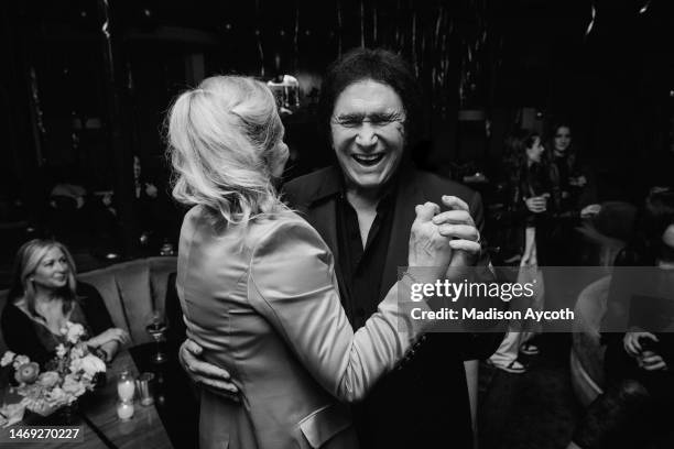 Gene Simmons and Shannon Tweed-Simmons dance during the wedding receptionat Delilah on February 23, 2023 in West Hollywood, California.