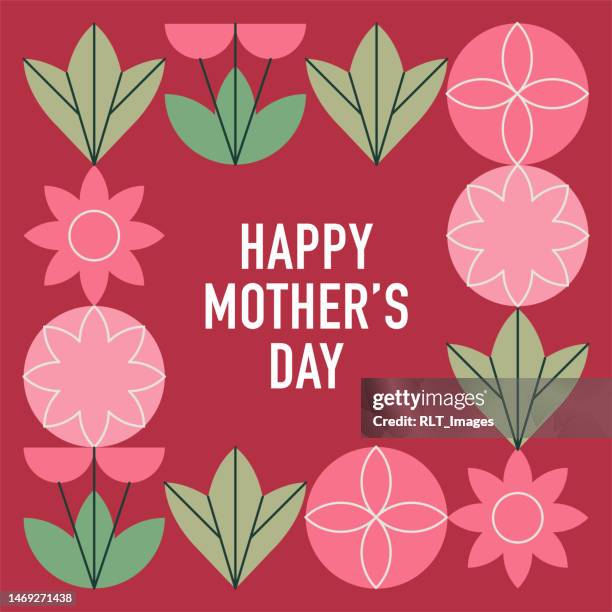 geometric happy mother's day flower & leaf graphics - mothers day stock illustrations