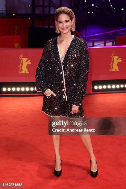 Linda Caridi attends the "L'ultima notte di Amore" premiere during the 73rd Berlinale International Film Festival Berlin at Berlinale Palast on...