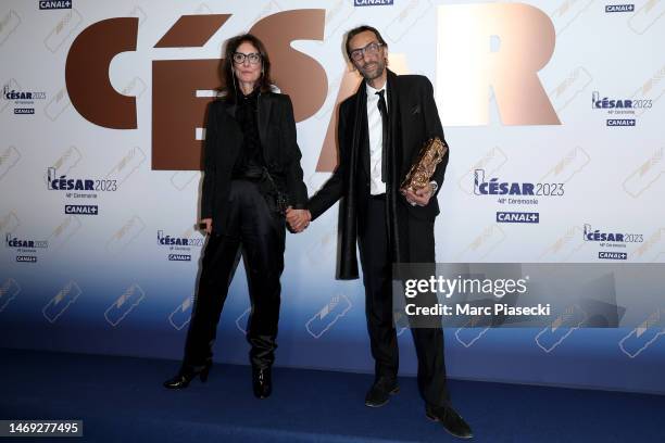 Gigi Lepage poses with the "Best costume design" César Award for the movie "Simone-Le voyage du Siècle" during the 48th Cesar Film Awards at...