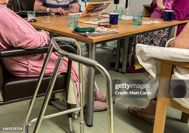 Walking frame is left beside elderly residents in a residential care home in Bristol, on March 20, 2022 in Bristol, England. As people live longer...