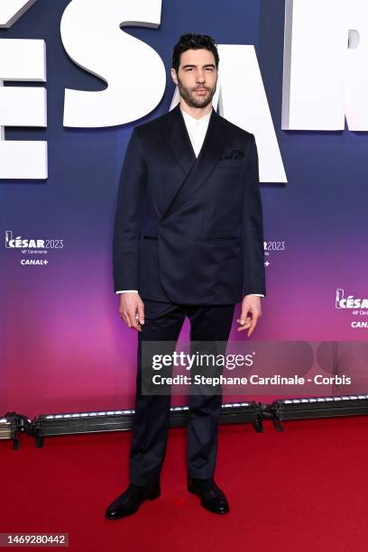 Tahar Rahim arrives at 48th Cesar Film Awards at L'Olympia on February 24, 2023 in Paris, France.