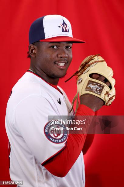 Jose A. Ferrer of the Washington Nationals poses for a portrait during photo days at The Ballpark of the Palm Beaches on February 24, 2023 in West...