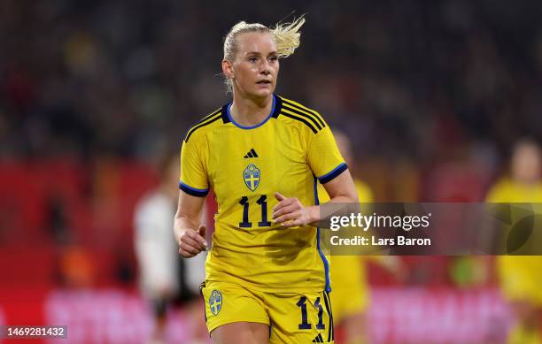 Stina Blackstenius of Sweden looks on during the Women's friendly match between Germany and Sweden at Schauinsland-Reisen-Arena on February 21, 2023...