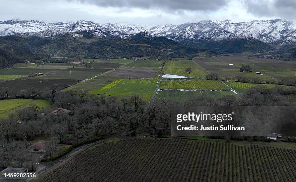 Large Winter Storm Brings Snow To Unusually Low Elevations Throughout California's Napa Wine Region