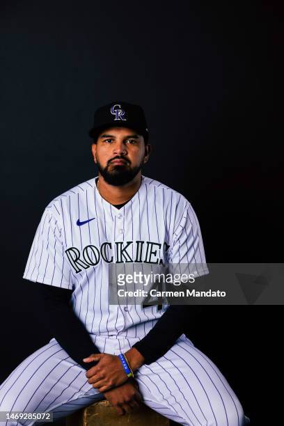 German Marquez of the Colorado Rockies poses for a photo during media day at Salt River Fields at Talking Stick on February 24, 2023 in Scottsdale,...