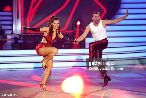 Ali Güngörmüs and Christina Luft perform on stage during the first "Let's Dance" show at MMC Studios on February 24, 2023 in Cologne, Germany.